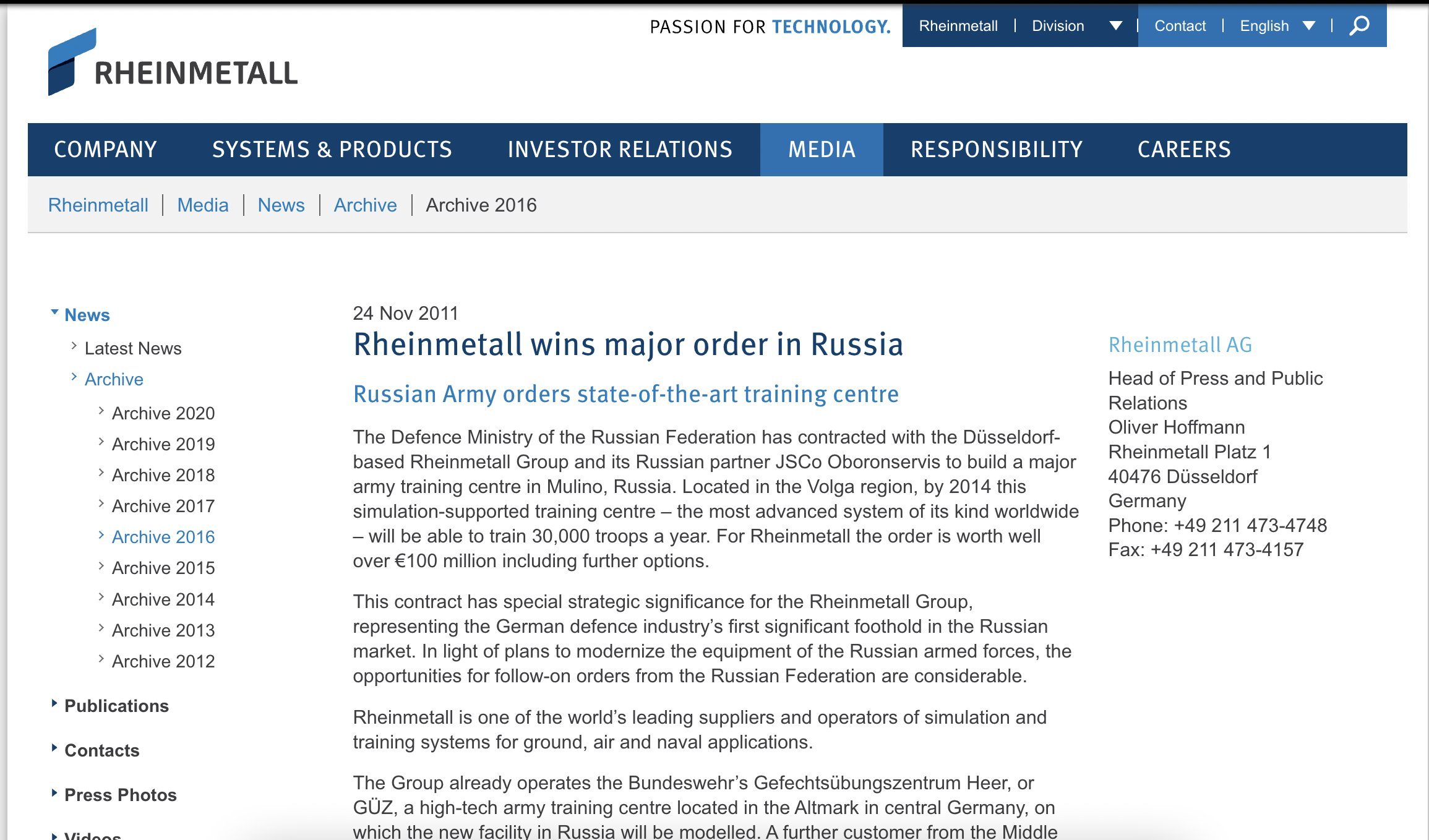 Rheinmetall wins major order in Russia